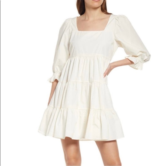 MADEWELL LIZZIE BABYDOLL MILKMAID  POPLIN PUFF SLEEVES DRESS SIZE 14W NWT CREAM - Picture 1 of 11